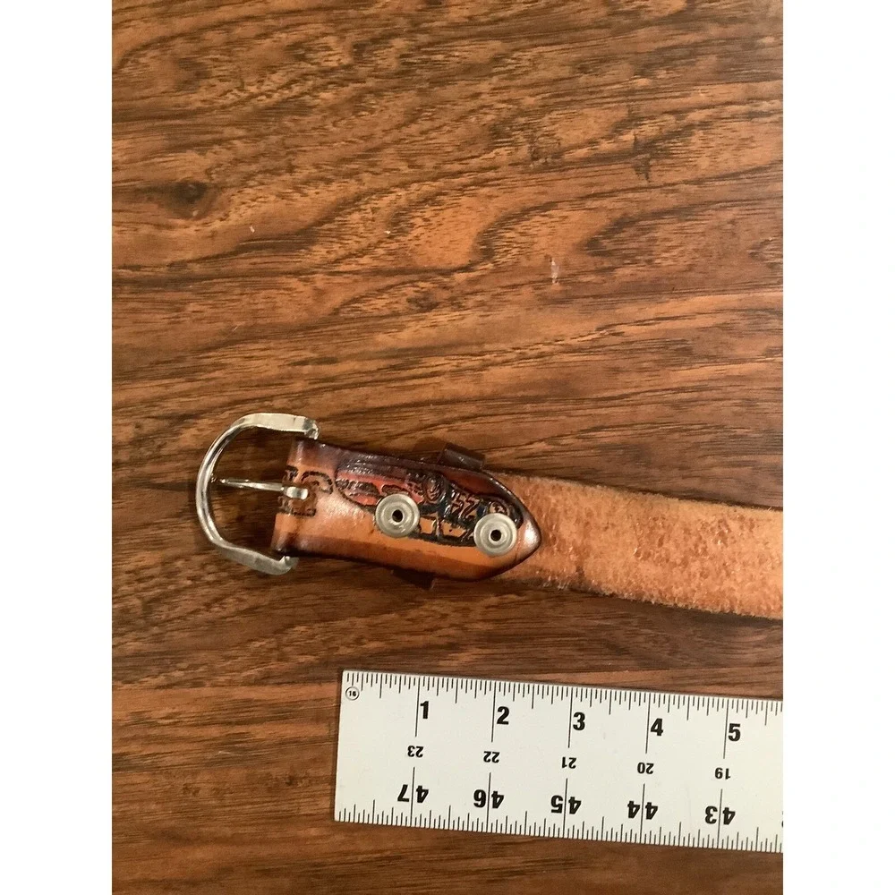 Jeff Gordon Nascar 24 Leather Belt Stamped Design Vintage Tooled Brown Leather